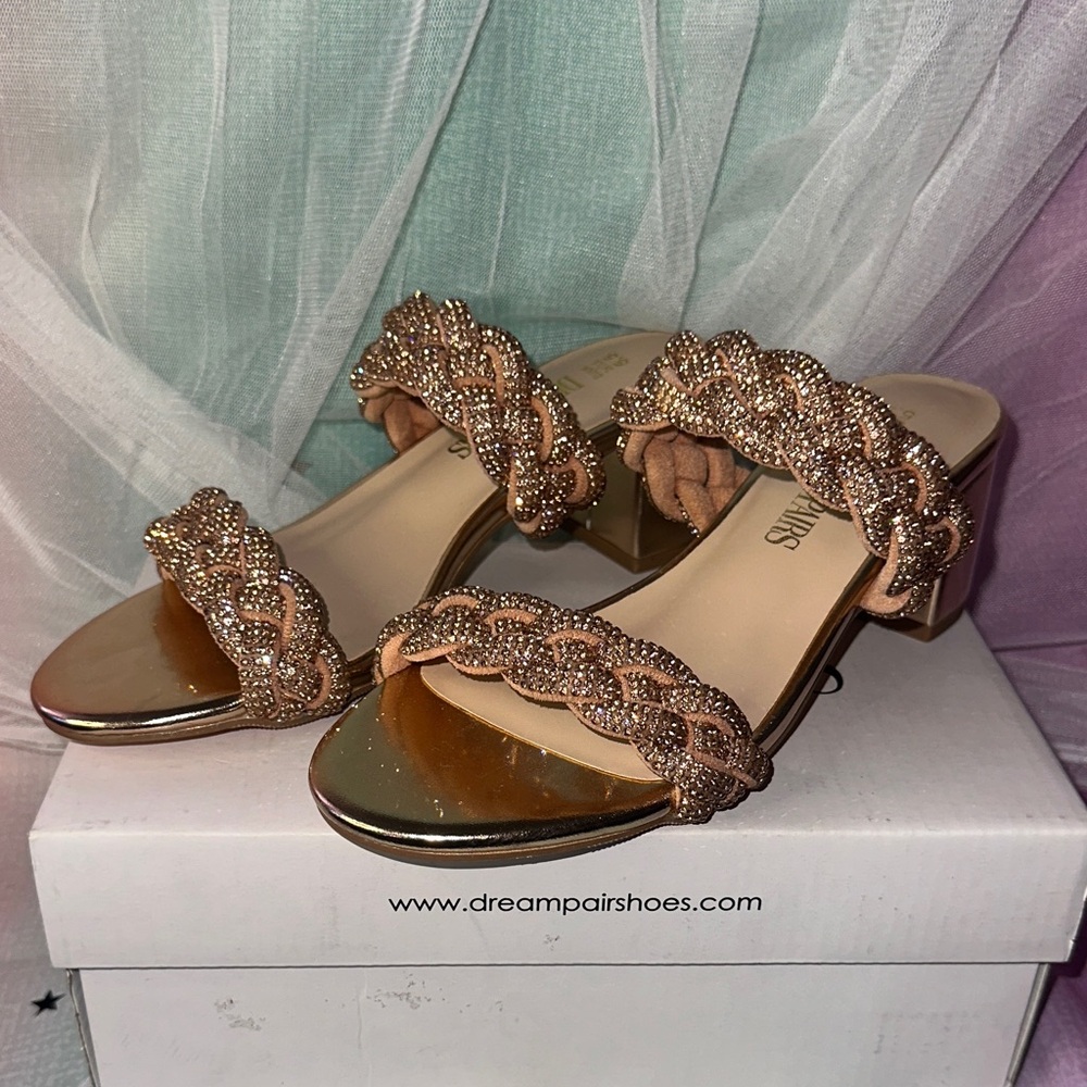 Dream Pairs Women's Bronze Embellished Heels